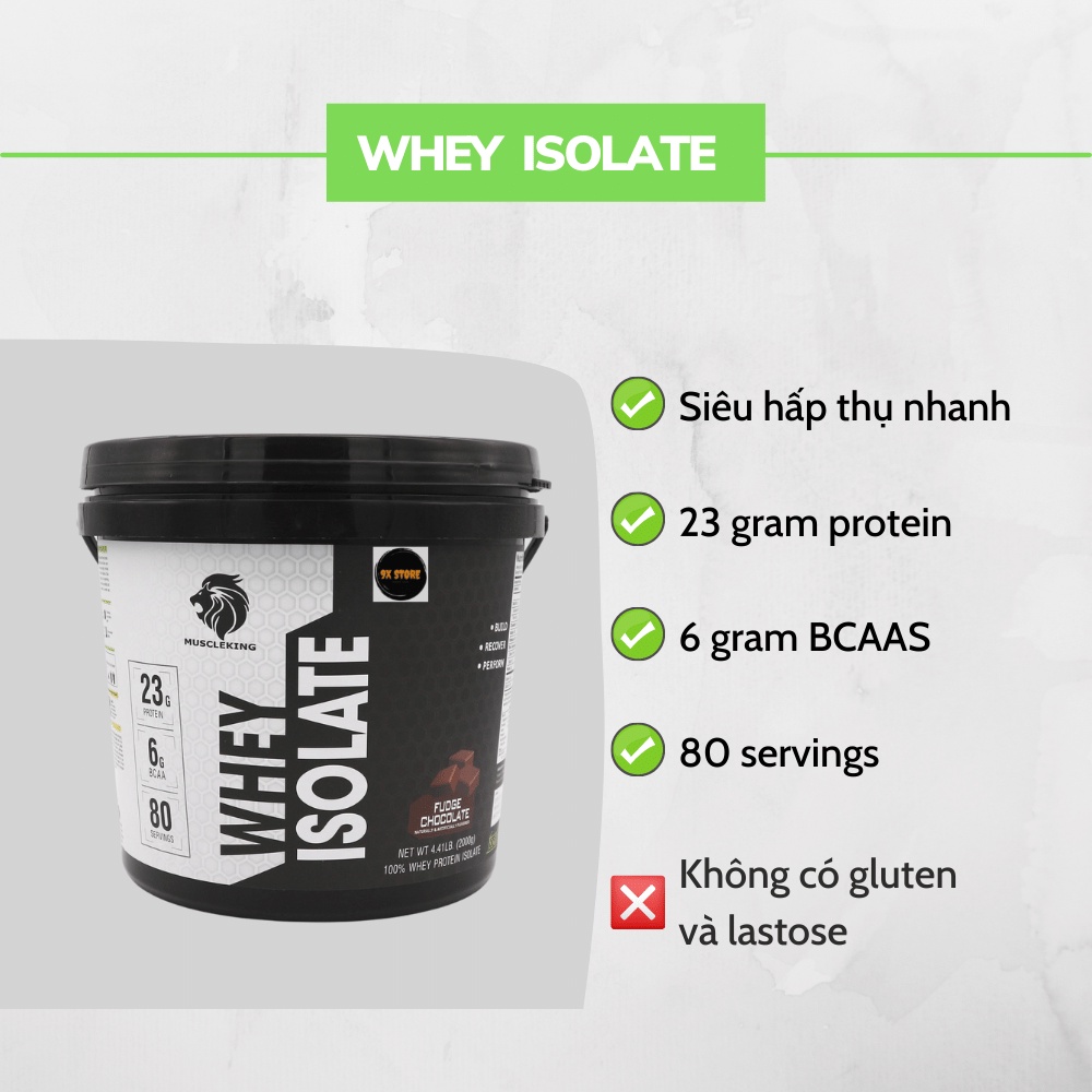 Whey isolate tăng cơ giảm mỡ bổ sung protein,ít calo,ít béo 4.41lb(2000g) - Muscleking