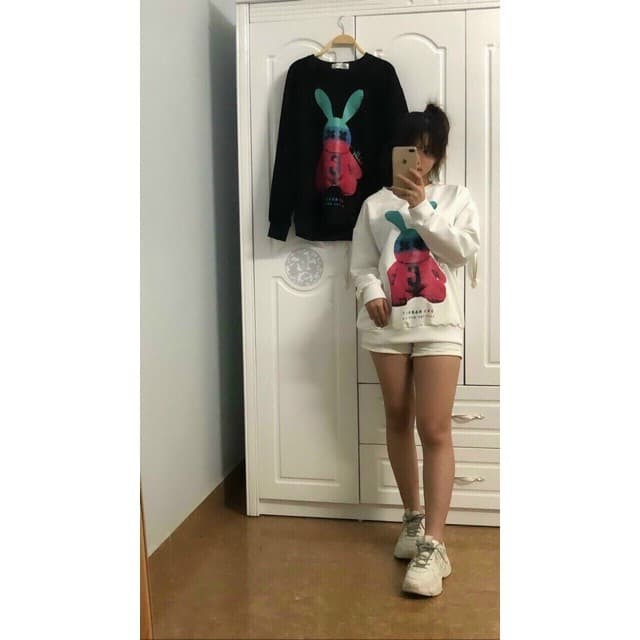 Áo nỉ hình thỏ dáng giấu quần hàng Quảng Châu, áo nỉ hình thỏ , from rộng rãi, áo đôi siêu đáng yêu | BigBuy360 - bigbuy360.vn