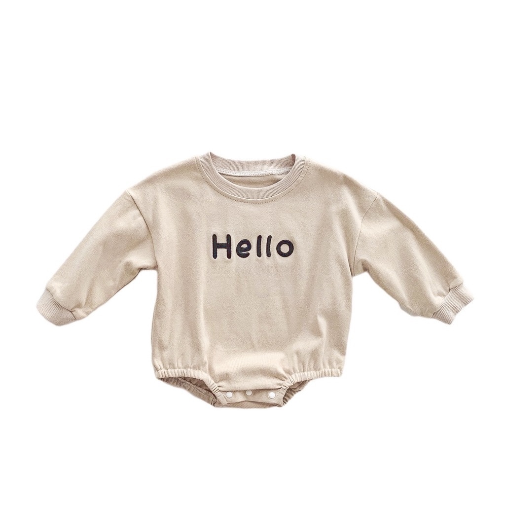 Bộ Áo Liền Quần Tay Dài In Chữ Hello Dành Cho Bé 0-24 Tháng Tuổi