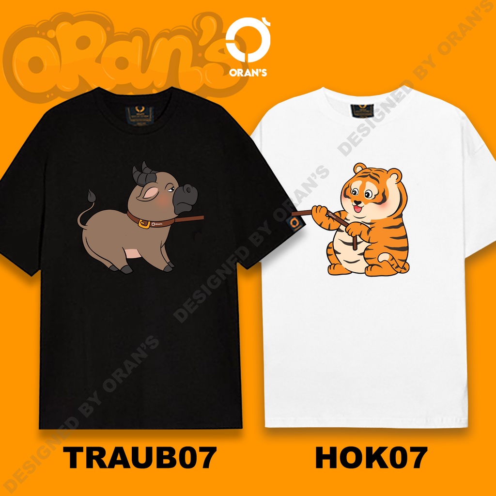 Áo gia đình in hình con hổ kéo con trâu 07 tay lỡ Oversize chất COTTON 4C, FULLBOX ORANS COUPLE TEE - ORAN'S