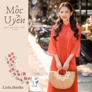 Áo dài cách tân Ngọc Uyển tơ ánh Hàn màu đỏ - áo dài dáng suông thiết kế độc quyền LIOLA