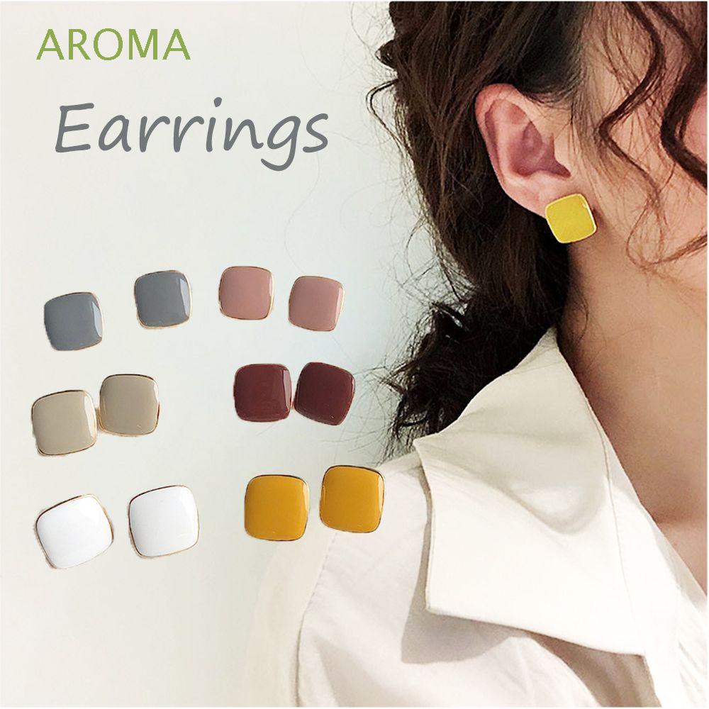 Hoa Tai Hình Vuông/Tròn Tráng Men Nhiều Màu Sắc Phong Cách Vintage Thời Trang Dành Cho Nữ