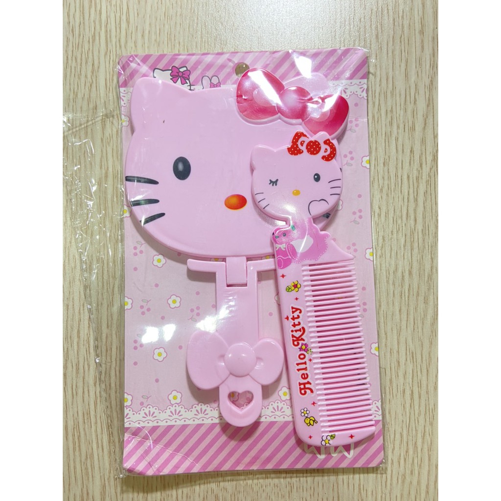 Gương trang điểm cầm tay Hello kitty kèm lược dễ thương siêu cute đáng yêu bỏ túi tiện dụng