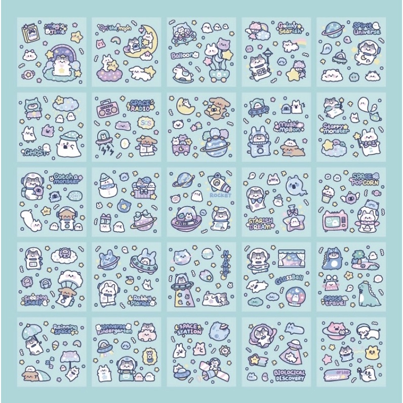 Sticker cute/Set hộp 200 tấm hình dán dễ thương Universe Kindergarten trang trí sổ planner bullet journal Tẻn Tẻn/MS22