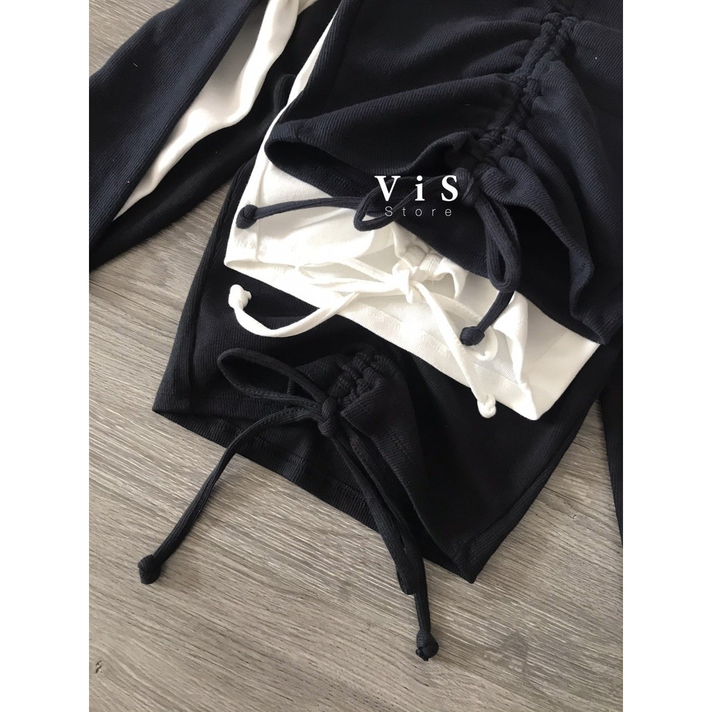 ÁO THUN LEN NỮ RÚT DÂY TAY DÀI VNXK