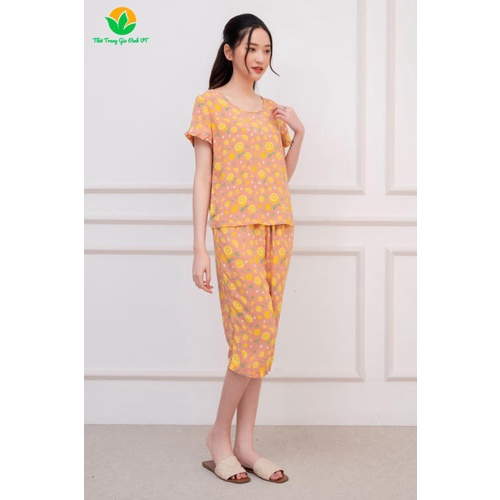 Bộ mặc nhà trung niên mùa hè Việt Thắng quần lửng, áo cộc tay, chất lanh - B06.2206