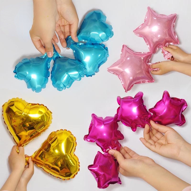Set 10 Bong Bóng Lá Nhôm 5 Inch Hình Ngôi Sao/Trái Tim Trang Trí Phòng/Tiệc Cưới/Sinh Nhật