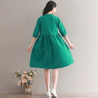 Đầm xanh lá tay nơ