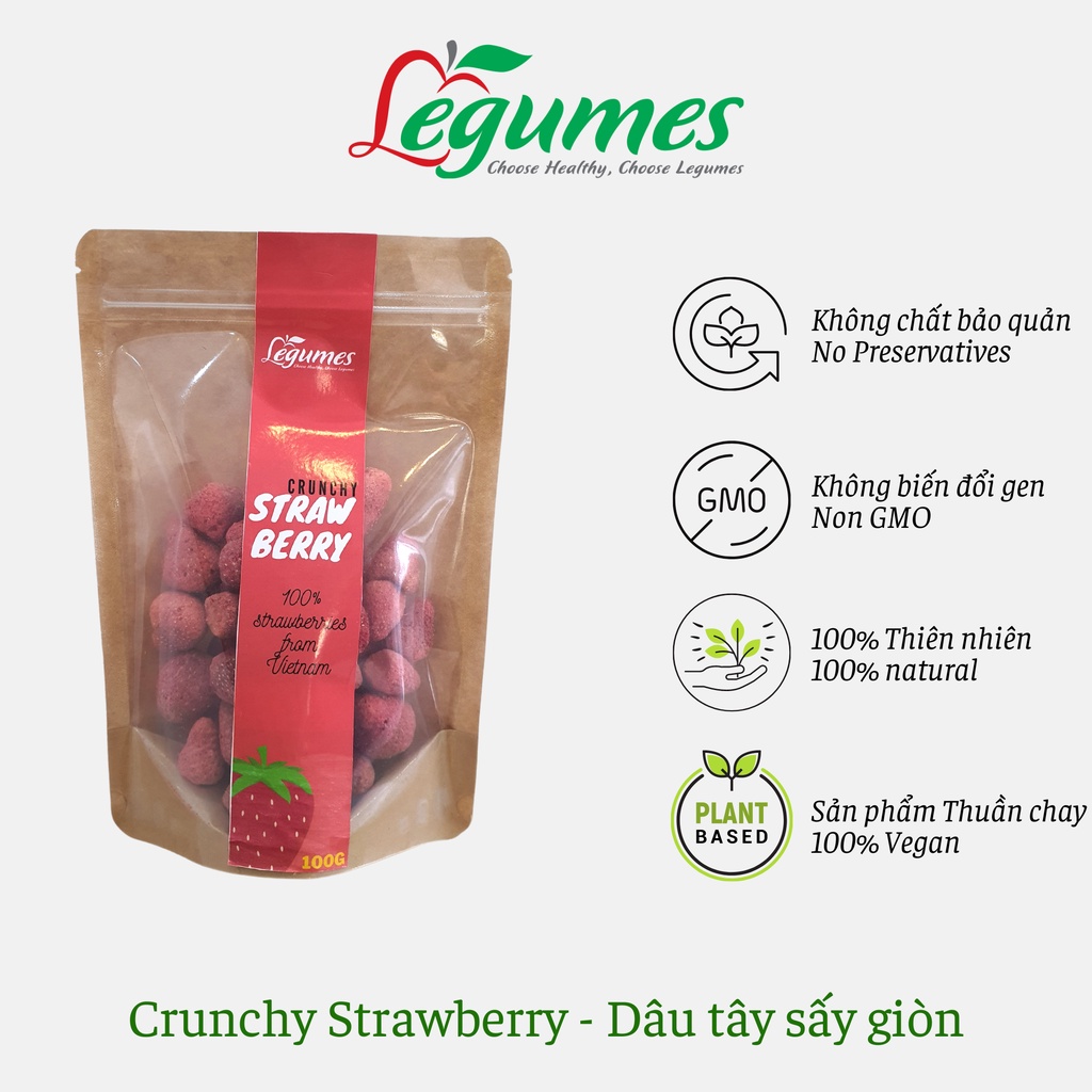 Dâu tây sấy lạnh nguyên chất không sử dụng đường - Crunchy Strawberry No Sugar Added - Légumes Vietnam