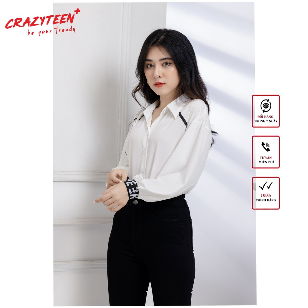 [Mã FAMALLT5 giảm 15% đơn 150k] Áo sơ mi nữ tay bồng dài bo chun chữ CRAZYTEEN phong cách thanh lịch, sang trọng (A0077)