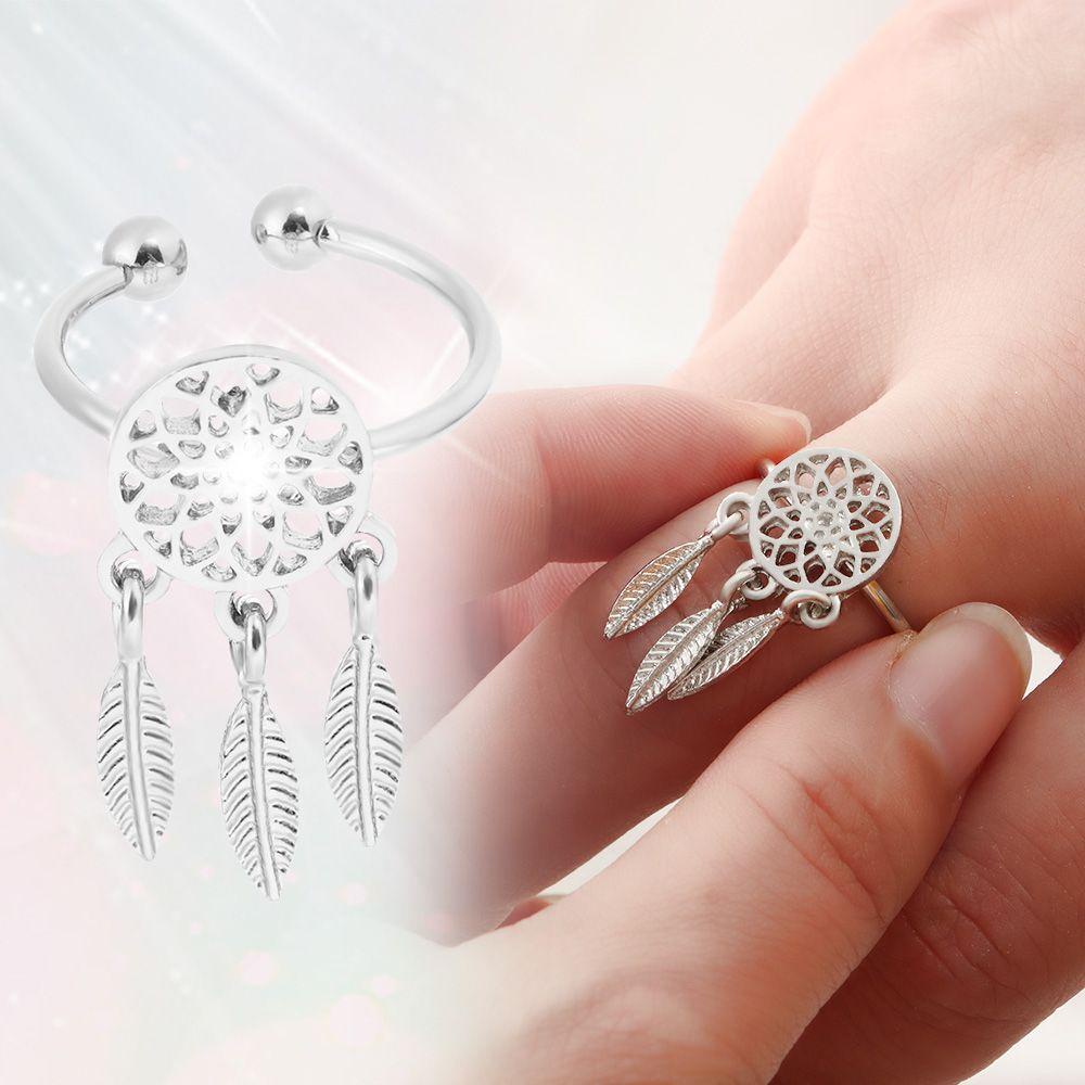 Nhẫn Kim Loại Hình Dreamcatcher Đính Đá Resin