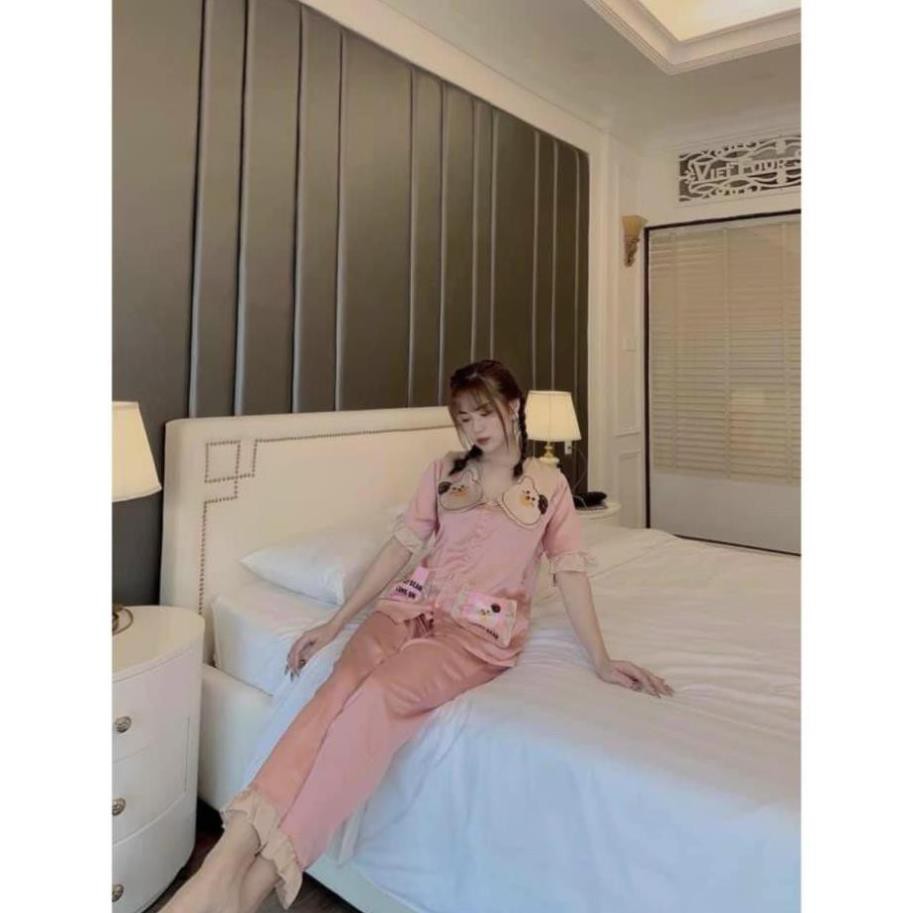 [Siêu Xinh] Đồ Bộ Pijama, Bộ Lụa Satin Cộc Dài, Bộ Gấu Satin Tiểu Thư