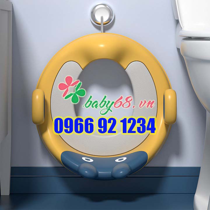 Bệ ngồi thu nhỏ bồn cầu có tay vịn cho bé, nắp toilet cho em bé