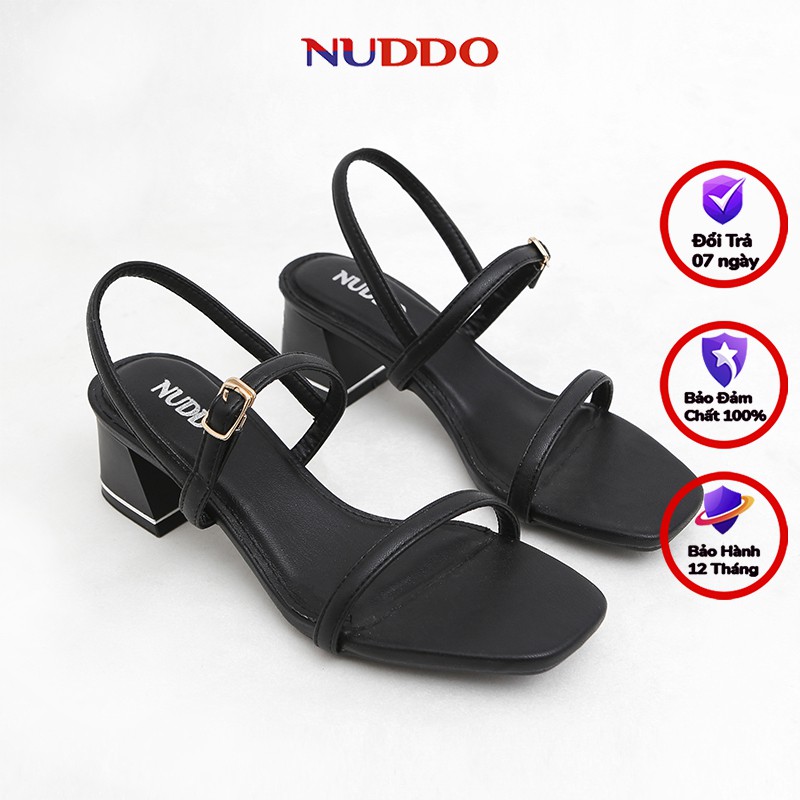 Giày sandal nữ cao gót 5p gót vuông mũi vuông quai ngang dây mảnh kiểu dáng thời trang Hàn Quốc đẹp cao cấp Nuddo NS504