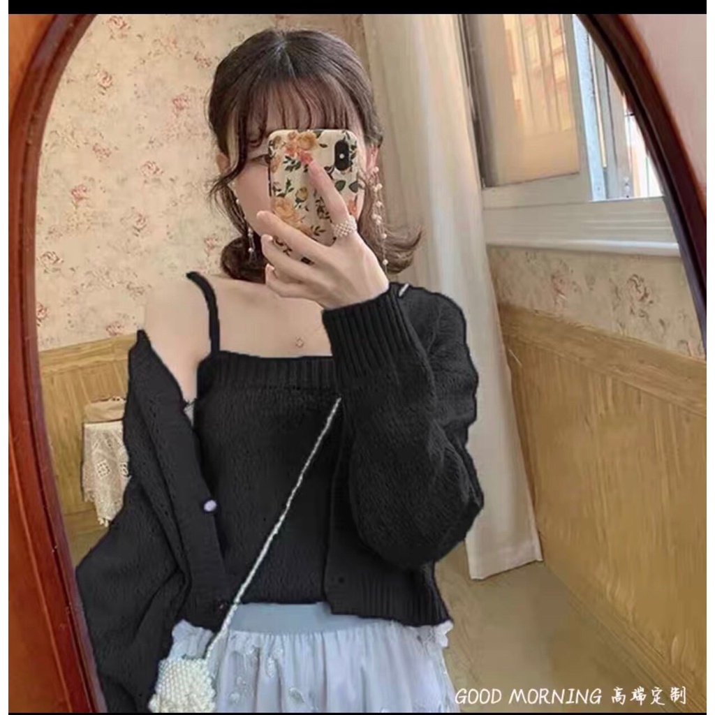 Set áo cardigan len lông thỏ
