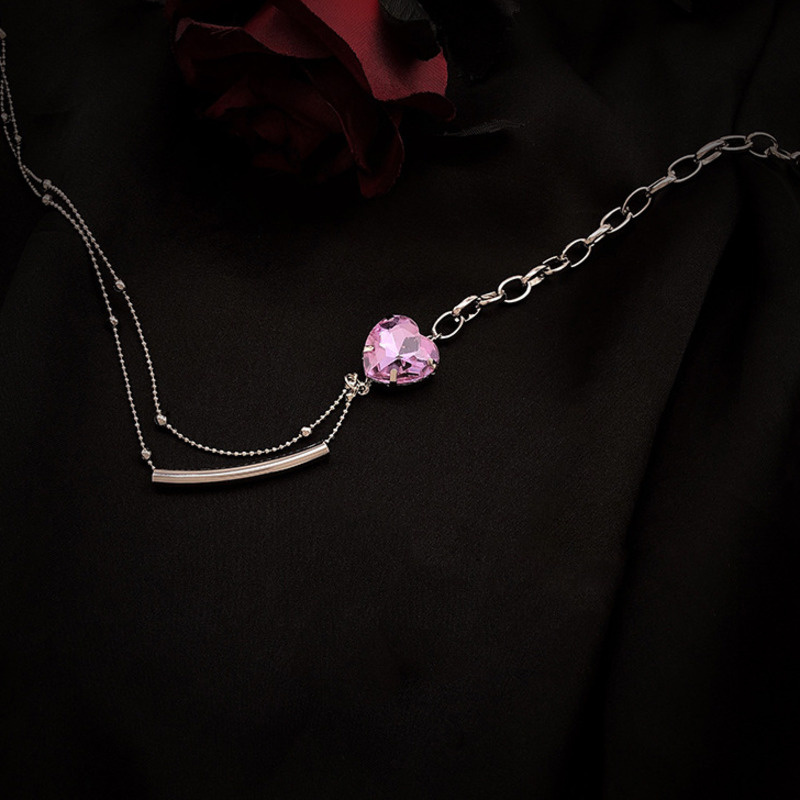 Dây chuyền 1022 mặt hình trái tim đính kim cương màu tím thời trang cá tính dễ phối đồ độc đáo
