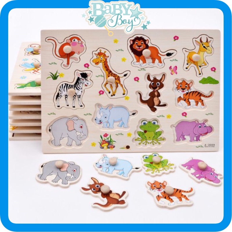 Đồ Chơi Trẻ Em Baby boy store -Bảng Ghép Hình Núm Gỗ Thông Minh Cho Bé