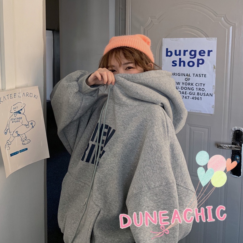 DUNEA Áo Hoodie Dáng Rộng Bằng Lông Cừu Dày Phong Cách Retro Dành Cho Nữ