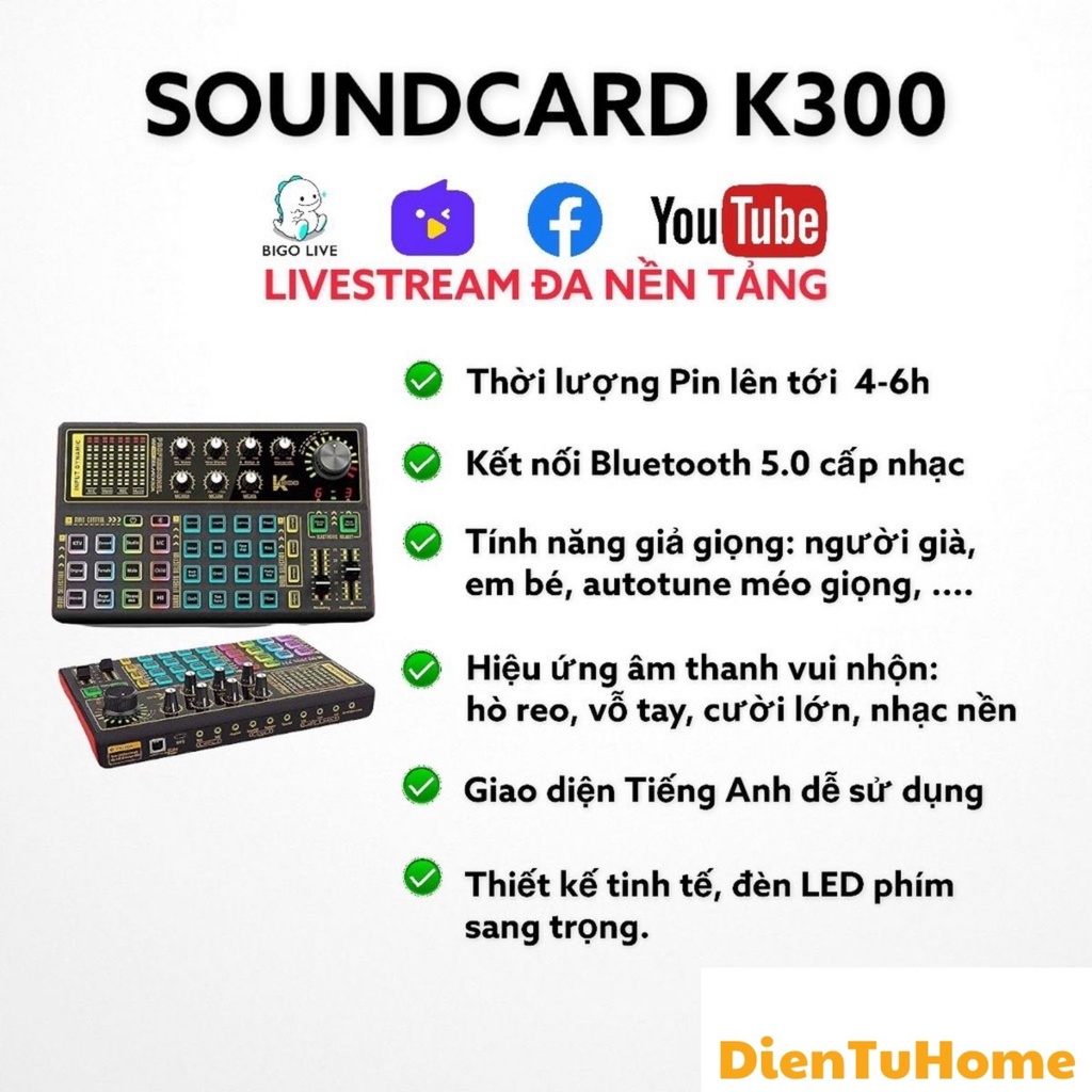 Bộ Combo Mic Thu Âm Hát Livestream Micro Max 39 + Soundcard K300 Livestream Karaoke Online Thu Âm Điện Thoại Máy tính