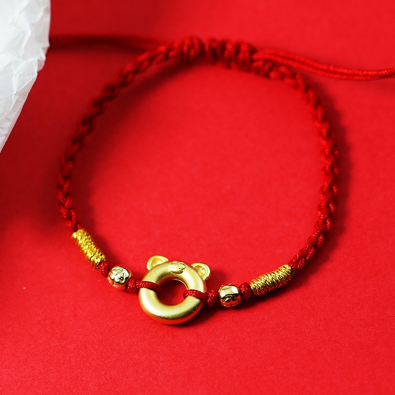 Vòng Tay Dây Bện Màu Đỏ Mặt Vàng Cho Cặp Đôi