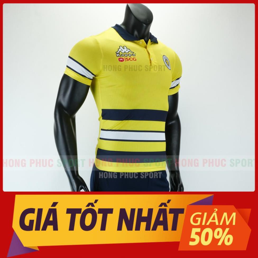 hàng chính hãng -  Bộ quần áo đá bóng Hà Nội Polo vải dệt kim cao cấp, size châu âu, quần có túi mẫu 2019