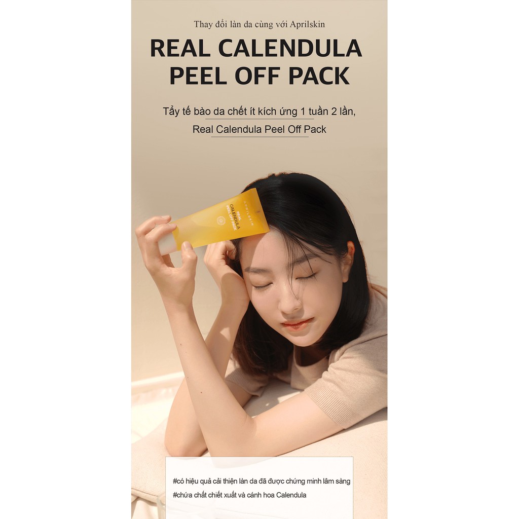 Mặt Nạ Lột Tẩy Tế Bào Chết APRIL SKIN Real Calendula Peel Off Pack 100g + Tặng kèm 1 băng đô tai mèo ( màu ngẫu nhiên)