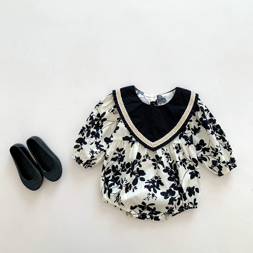 Áo Liền Quần Dài Tay Màu Đen In Hoa Thời Trang Mùa Thu Dành Cho Trẻ Nhỏ Mới Sinh