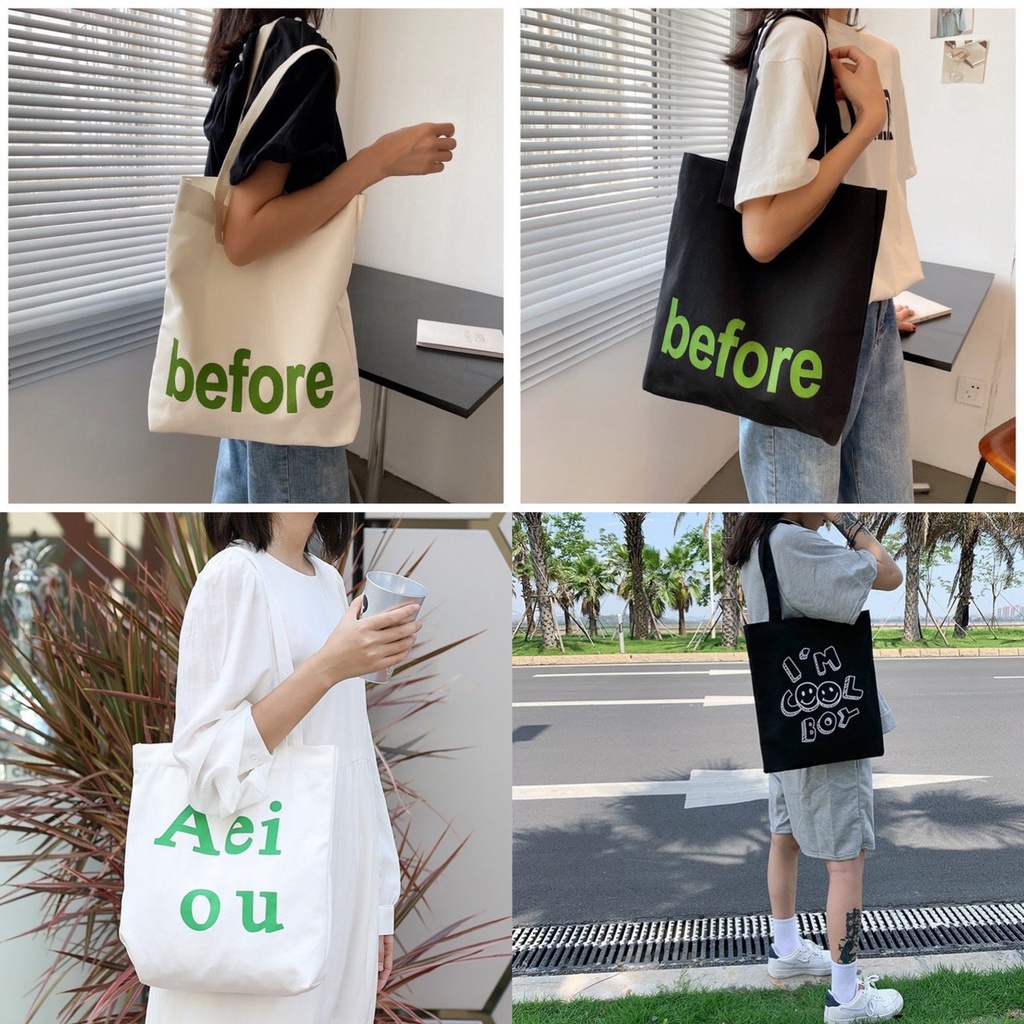 Túi tote vải canvas giá rẻ đeo chéo đi học có khóa kéo phong cách