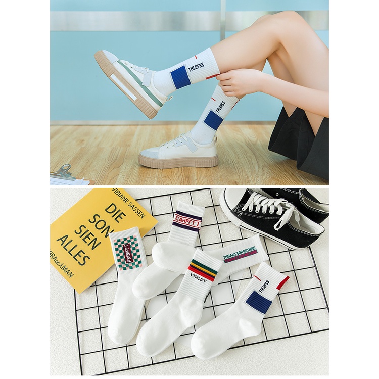 Tất Chữ Ulzzang Cao Cổ - Vớ Chữ Caro Unisex Mẫu Mới