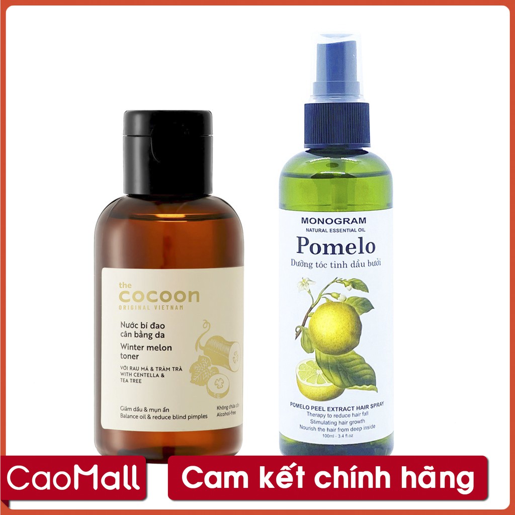 Combo giảm rụng tóc, giảm mụn ẩn gồm Dưỡng Tóc Tinh Dầu Bưởi Pomelo 100ml + Nước bí đao cân bằng da COCOON 140ml