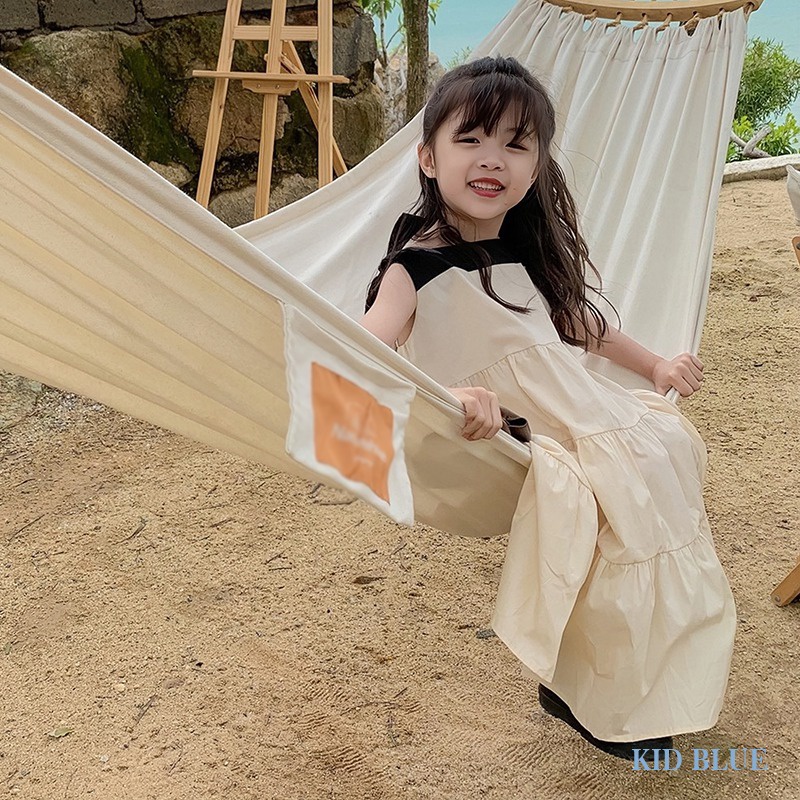 Đầm Hai Dây Màu Trắng Đen Phong Cách Phương Tây Thời Trang Mùa Hè Cho Bé Gái