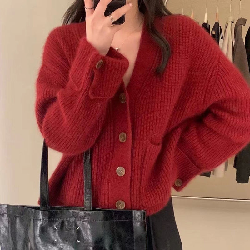 Áo Sweater Dệt Kim Phối Túi Lớn Kiểu Hàn Quốc Dễ Thương Cho Nữ