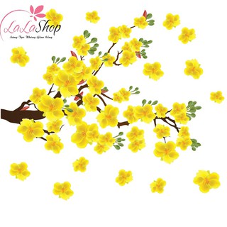 Decal trang trí tết Lala Hoa mai Hoa đào xuân cao cấp dán được cả trên tường và kính có sẵn keo dễ tháo dán