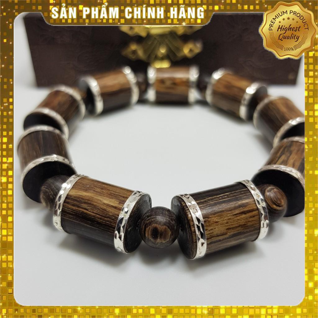 Vòng tay trầm hương PHONG THỦY bọc bạc thật 12 ly cho gia chủ