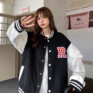 ÁO BOMBER KHOÁC CHỮ R ( đen / xanh mint )