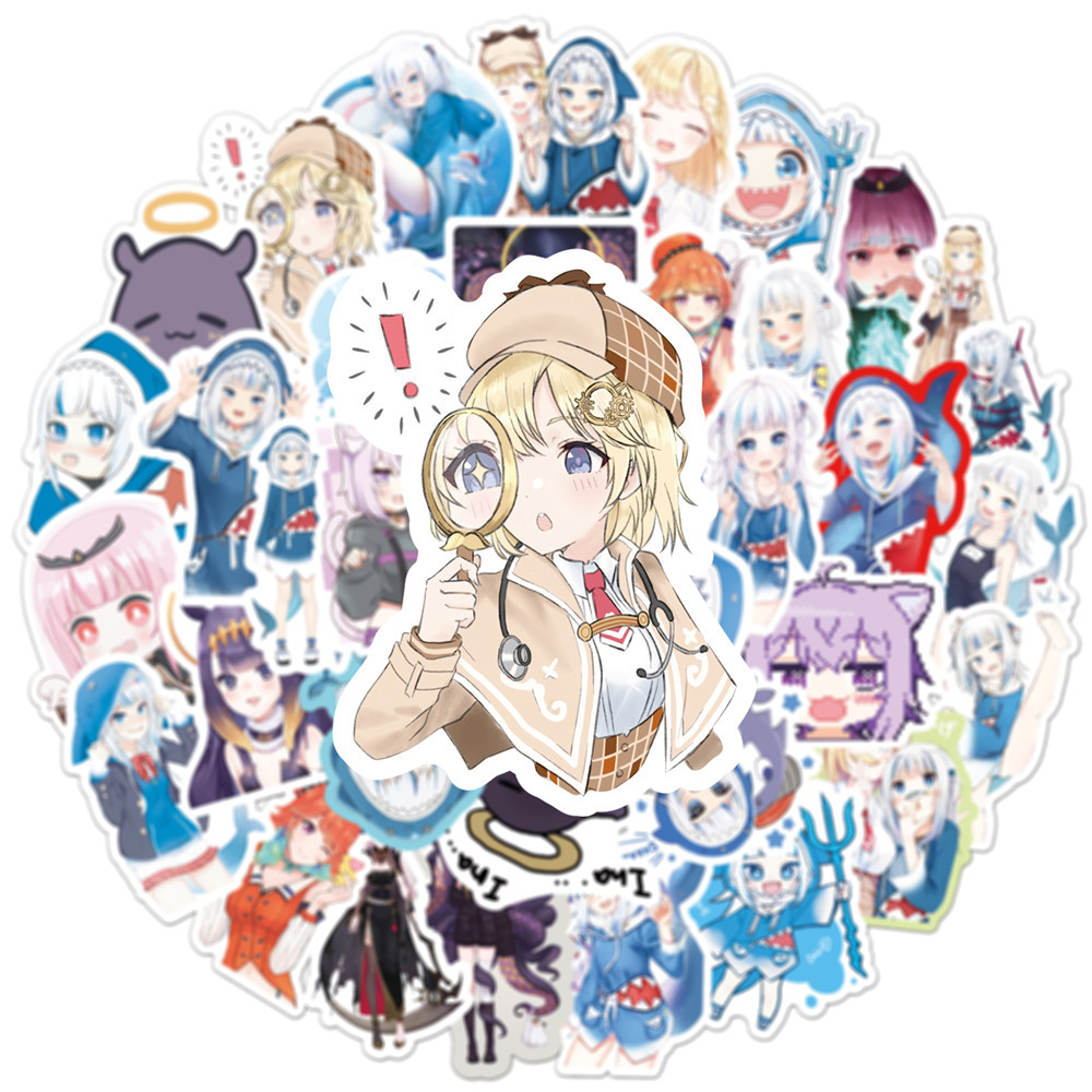 Y&P| Hình Dán Chống Nước Bảng Giá Hololive Vtuber Gawr Phim Hoạt Hình Mũ Bảo Hiểm Máy Tính Xách Tay Hành Lý Dán Thiết Lập, 50 tờ