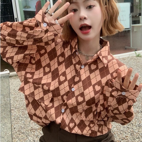 Áo sơ mi ZHELIHANGFEI tay dài dáng rộng họa tiết sọc theo phong cách Nhật Bản dễ phối đồ cho nữ