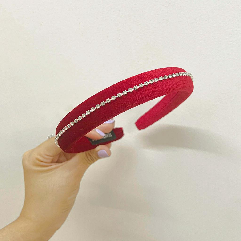 Sumire Store Cài tóc CT-009 trơn nhung đỏ đính hạt đá lấp lánh
