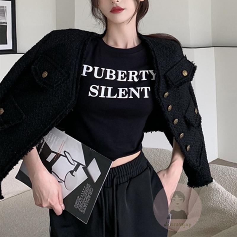 Áo Thun Tay Ngắn Cổ Tròn Dáng Ôm In Chữ Thời Trang Mùa Hè Cho Nữ