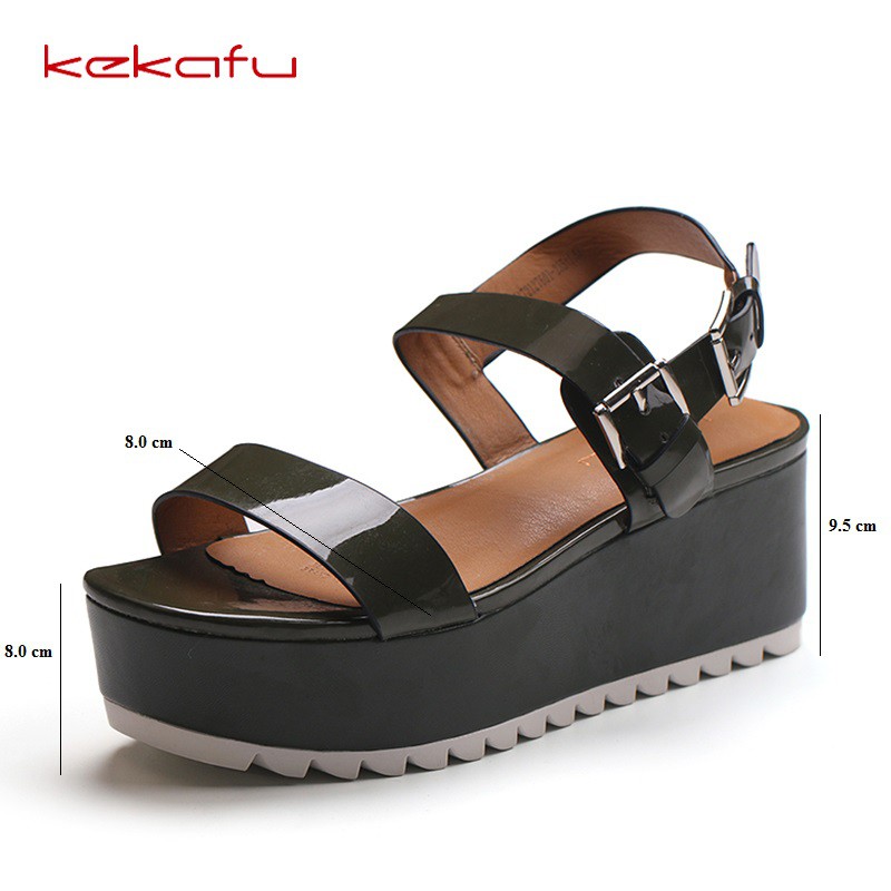Sandal quai ngang hãng Kekafu da bóng, đế 9.5cm (CÓ SẴN)