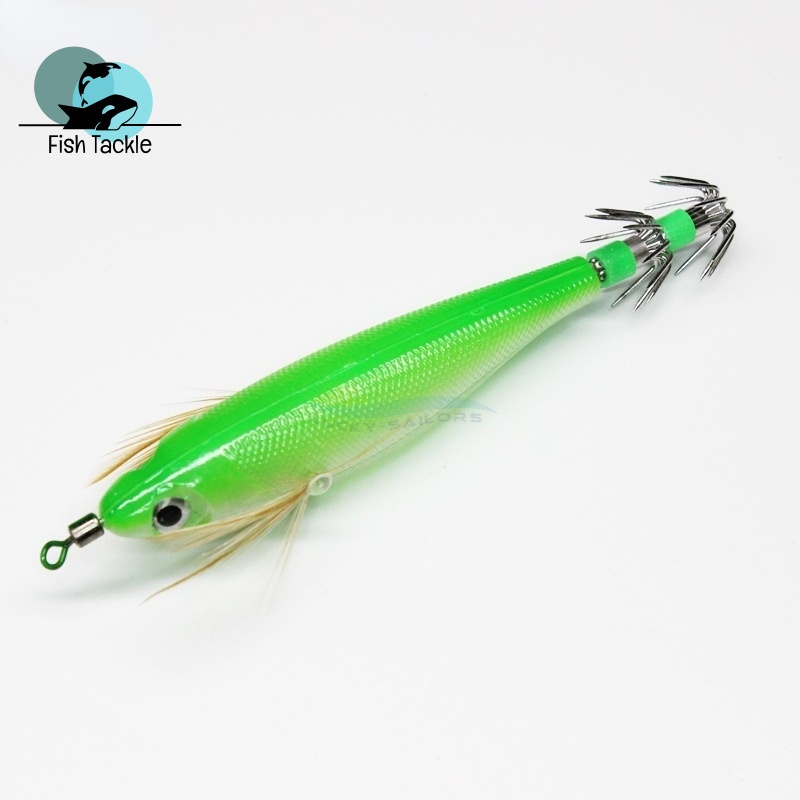 Mồi Câu Cá Giả Hình Con Mực Phát Quang YOZURI UV Bằng Gỗ