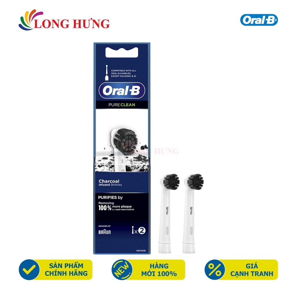 Đầu bàn chải thay thế bàn chải điện Oral-B Pure Clean (Set 2 cái) - Hàng nhập khẩu