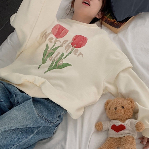 Áo Sweater Chui Đầu Tay Dài In Hình Hoa Tulip Dễ Thương  tao bao