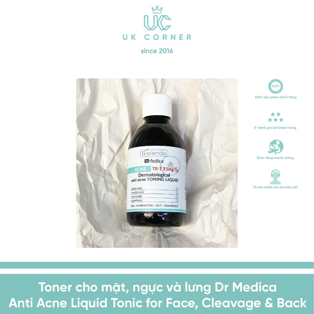 Toner giảm mụn cho mặt, ngực và lưng Dr Medica Anti Acne Liquid Tonic for Face, Cleavage and Back