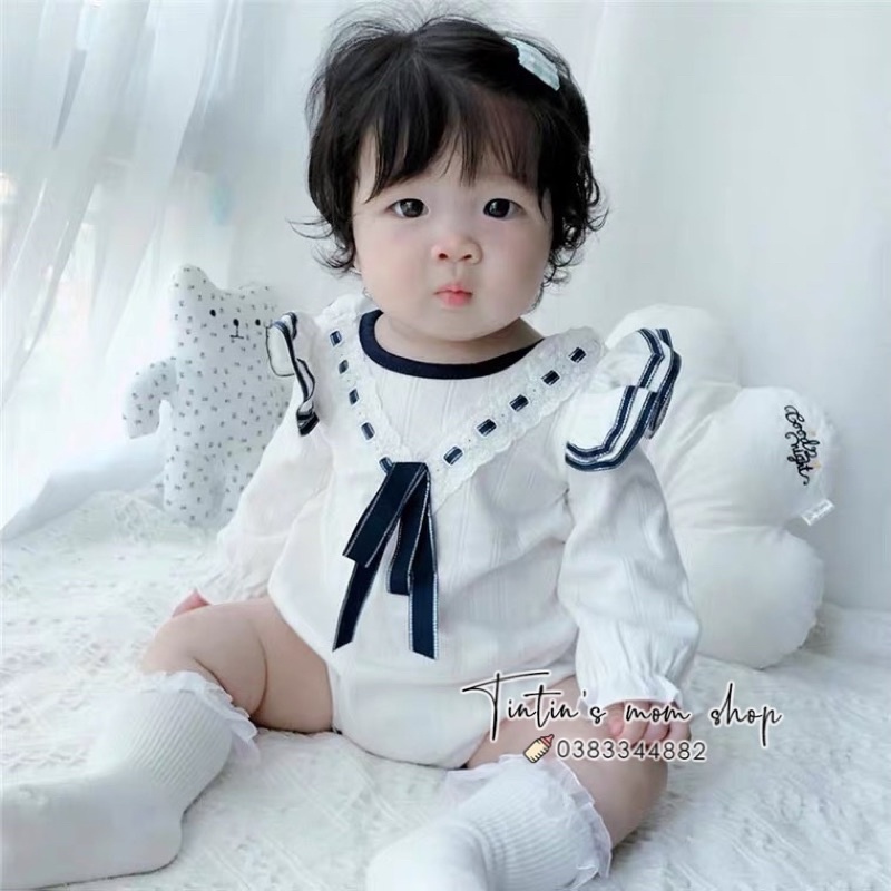 Sét body cotton nơ thủy thủ cho bé gái 0-24M