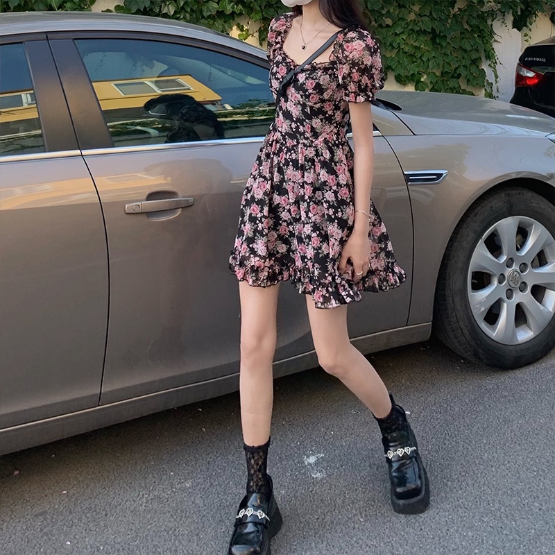 Đầm Chữ A Họa Tiết Hoa Hồng Thời Trang Mùa Hè Cho Nữ