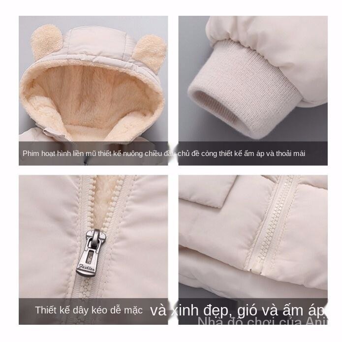 Children Down Cotton Clothes Baby Boys And Girls Thick Velvet Coat Hooded Baby Warm Winter Coat