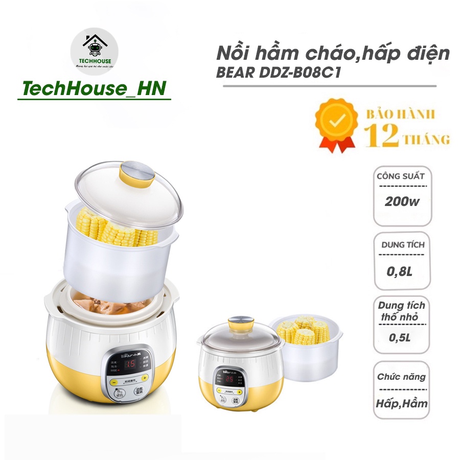 NỒI NINH HẦM CÁCH THỦY NẤU CHÁO BEAR DDZ-B08C1 (Dung tích 0.8L)