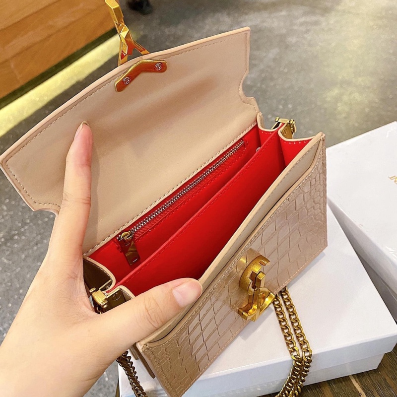 Túi xách nữ đeo chéo da sần khóa vàng dây xích vàng cầm tay bì thư Y.S Xiaomimi T001N