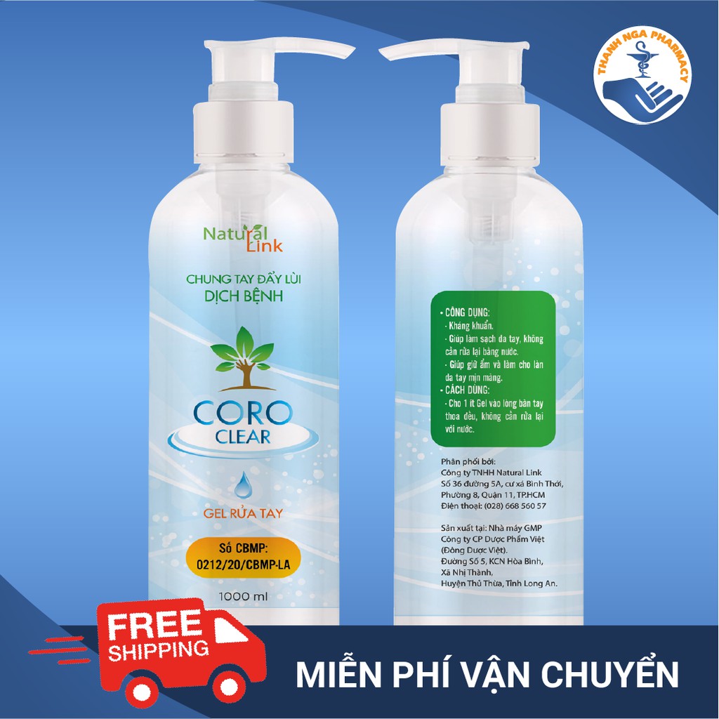 [CAM KẾT CHÍNH HÃNG] GEL RỬA TAY KHÔ CORO CLEAR - CHAI 1000 ml - ĐẠT TIÊU CHUẨN GMP-WHO